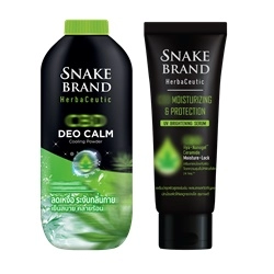 Snake Brand Herbaceutic Deo Calm Powder 250g.x1+ Moisturizing & Protection UV Brightening Serum 180 