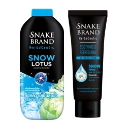 Snake Brand Herbaceutic Snow Lotus Cooling Powder 250g.x1+ Soothing & Refreshing UV Cooling Lotionx1